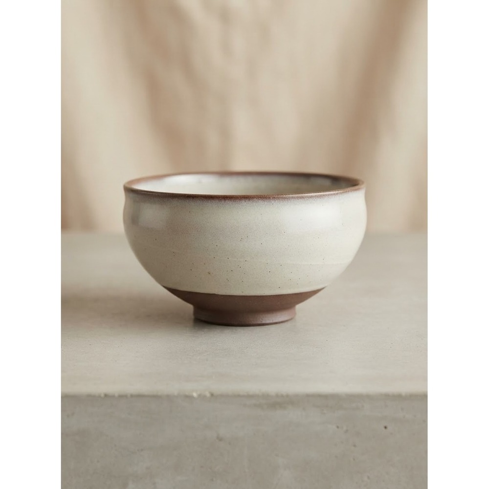Yingxu Ceramic Tea Bowl Handcrafted Stoneware White Brown 4in Wabi Sabi Cup